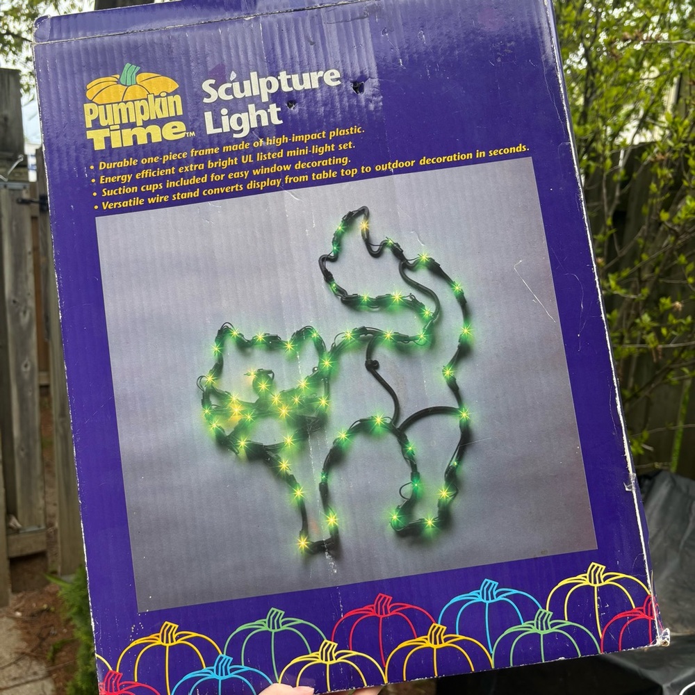 Vintage Pumpkin Time Green Cat Sculpture Light